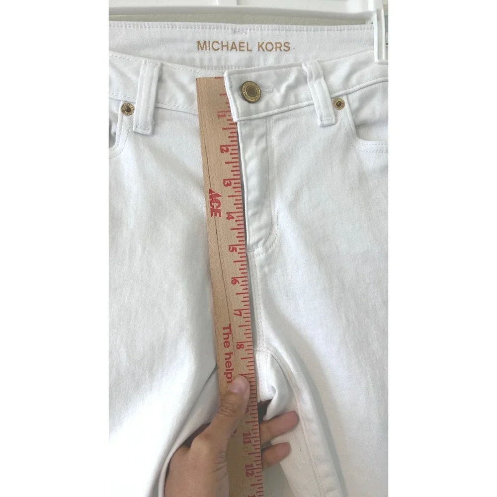 Michael Kors Izzy Skinny Jeans White Stretch Denim Pants Size 4 Gold Hardware